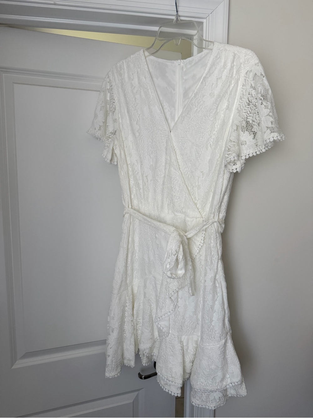 White Lace Wrap Mini Dress